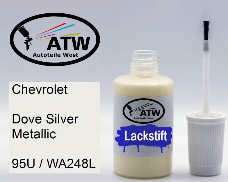 Chevrolet, Dove Silver Metallic, 95U / WA248L: 20ml Lackstift, von ATW Autoteile West.